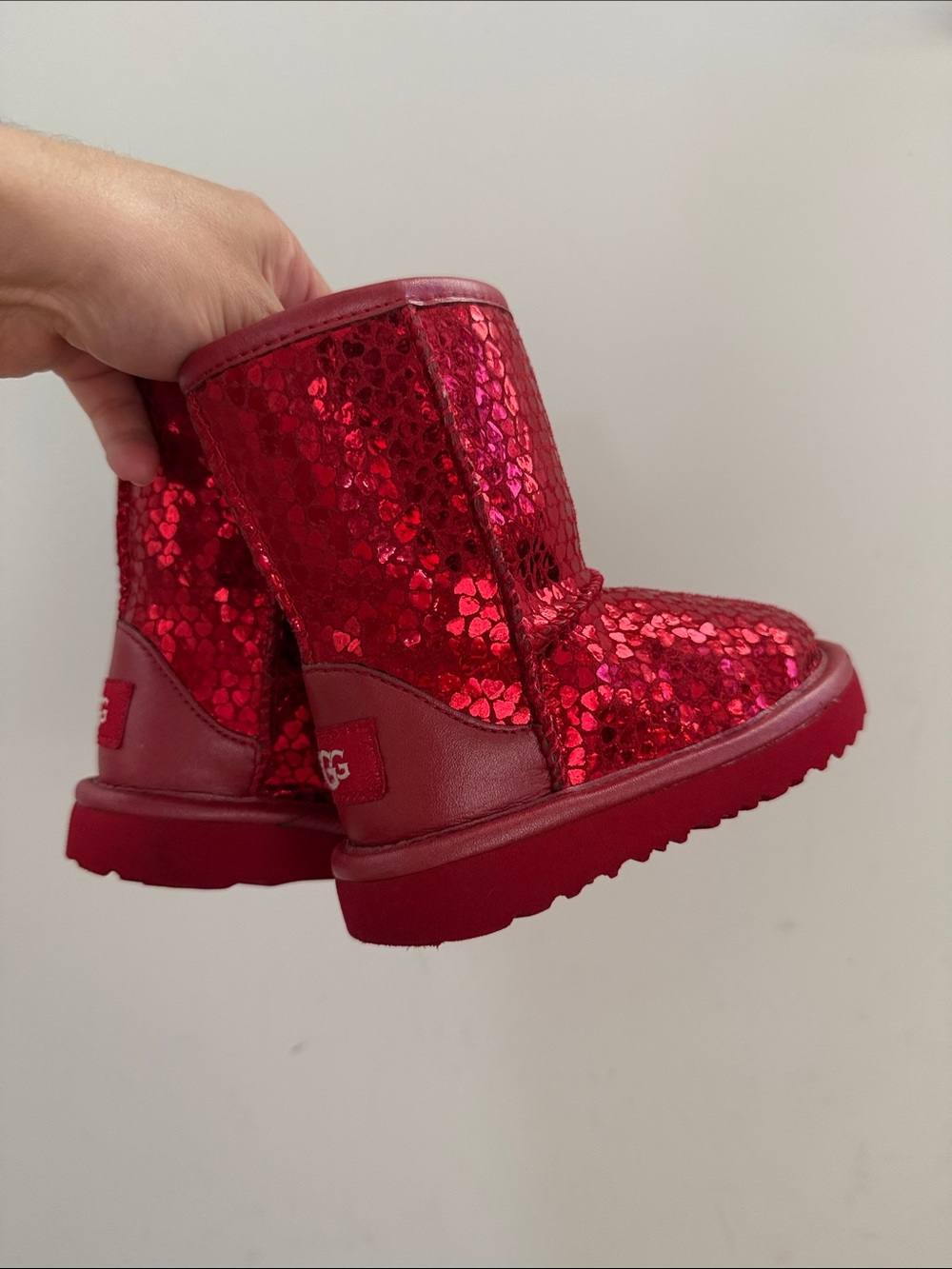 UGG Red Heart Sequin Mini Ankle Boots